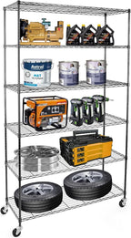 WDT NSF Certified Storage Shelves on Wheels, Heavy Duty Metal Shelves for Storage with Adjustable Stand, 6-Tier Wire Shelving Unit for Garage Pantry Kitchen Shelf Rack(17" W*47" D*80" H), Black