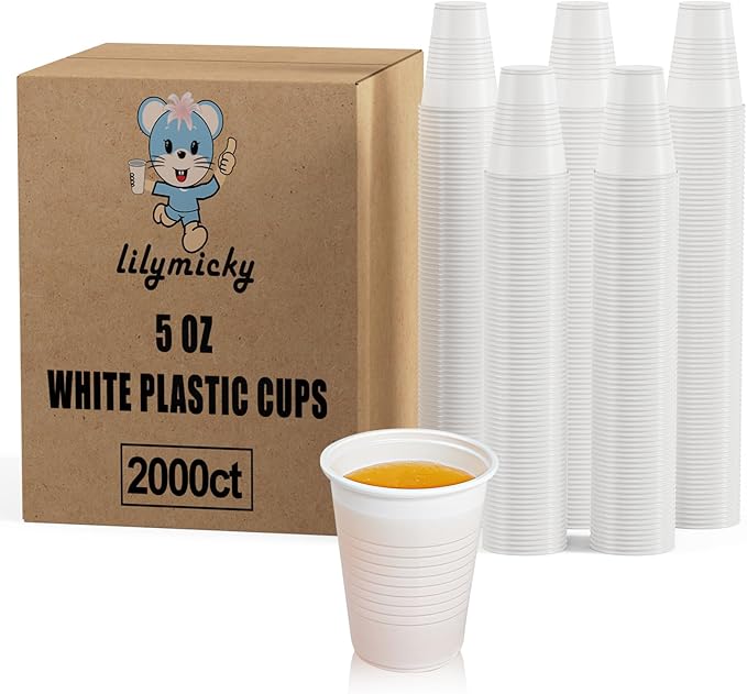 Lilymicky 2000 PACK 5 oz White Plastic Cups, 5 Ounce Disposable Plastic Bathroom Cups for Tasting, Drinking