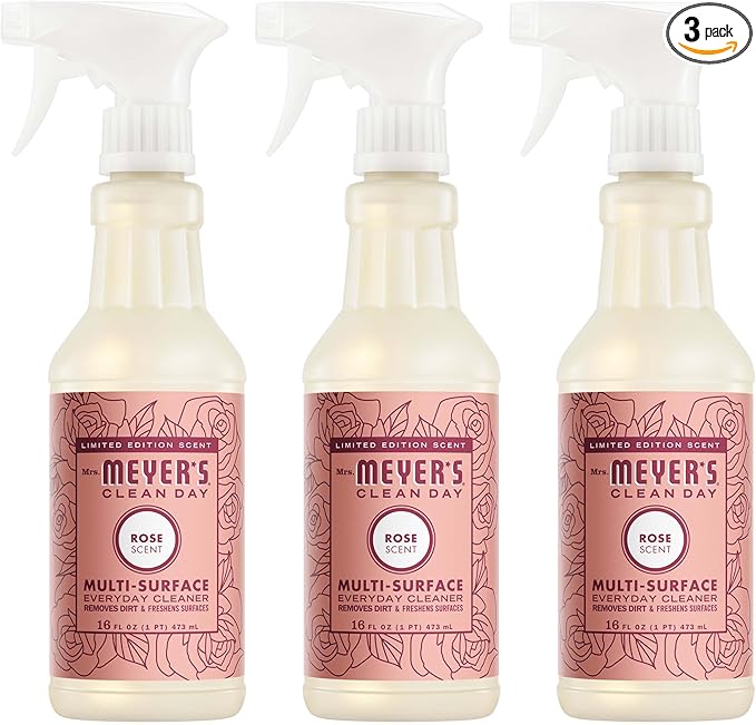 MRS. MEYER'S CLEAN DAY Multi-Surface Everyday Cleaner, Rose Scent, 16 Fl Oz Bottle - 3 Pack