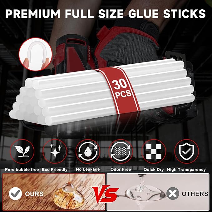 Cordless Hot Glue Gun for Milwaukee 18V Battery, 60W Full Size Craft Glue Gun, Handheld Hot Glue Gun Kit with 30pcs 0.43'' Glue Sticks for Home Repair Arts Crafts DIY(No Battery)