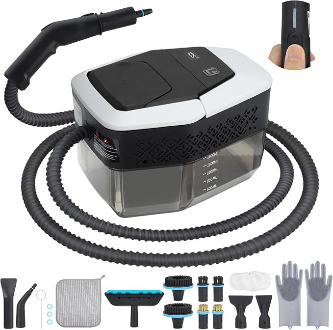 2500W Handheld Steam Cleaner, 15s Fast Heating Steam Cleaning, 1800ML Large Capacity Tank, Portable Steam Cleaner for Upholstery, Grout, Window, Grime, Grease, Bed Bugs, Car (white)