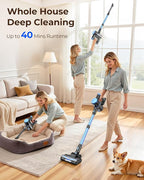 N8 Cordless Vacuum Cleaner,Lightweight Stick Vacuum with Powerful Suction,2200mAh Battery, 40 Mins Runtime,Self-Standing,Rechargeable Vacuum Cleaners for Home Hardwood Floor Carpet Pet Hair (Azure)