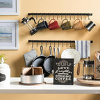 Wallniture Casto 30" Gourmet Kitchen Rail with 15 S Hooks for Hanging Kitchen Utensils Set and Cookware, Iron, Frosty Black