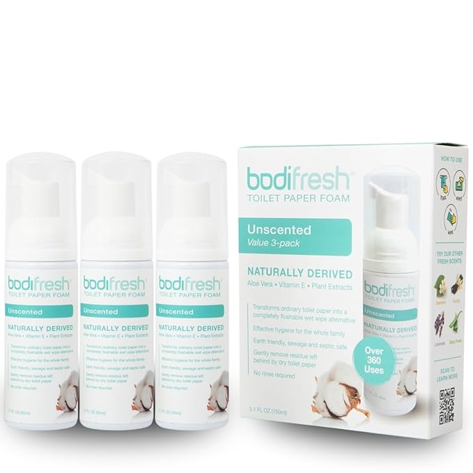 Toilet Paper Foam, Liquid Wet Wipe | Plant-Based, Eco Friendly Flushable Wet Wipe Alternative with Aloe & Vitamin E (1.7 Fl Oz (Pack of 3), Unscented)