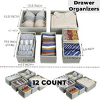 Fordonral 12 Pack Drawer Organizer Clothes, Foldable Fabric Dresser Organizer Closet Organizers and Storage Box for Underwear,Folded Clothes,Baby Clothing,Socks,Bra,Towels,Ties(12 Pack,Gray)