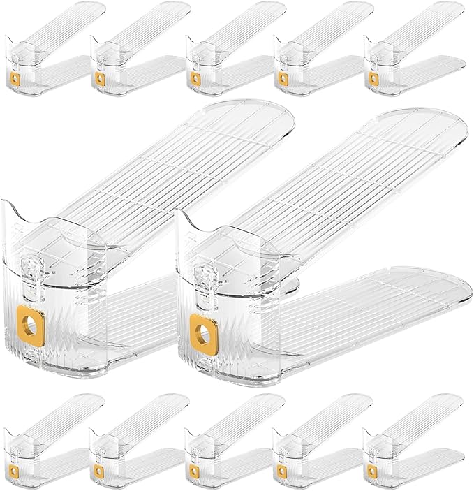 Copidrum 12Pack Shoe Slots Organizer for Closet Shoe Stacker Shoe Rack Organizer for Closet Space Saver Storage Shoe Holder Organization (Clear)