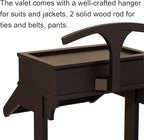 Brefhome Luxury Mens Valet Stand with Storage Drawer & Jewelry Tray, Executive Wooden Clothes Rack for Men Women, Garment Organizer for Suit, Tie, Pant, Watch & Phone, Black (Tray + Drawer)