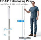 19.7'' Large Floor Squeegee for Concrete Floor with 51''-58'' Telescoping Stainless Steel Handle, Squeegee Broom for Removing Water on Tile, Epoxy, Garage, Driveway, Patio