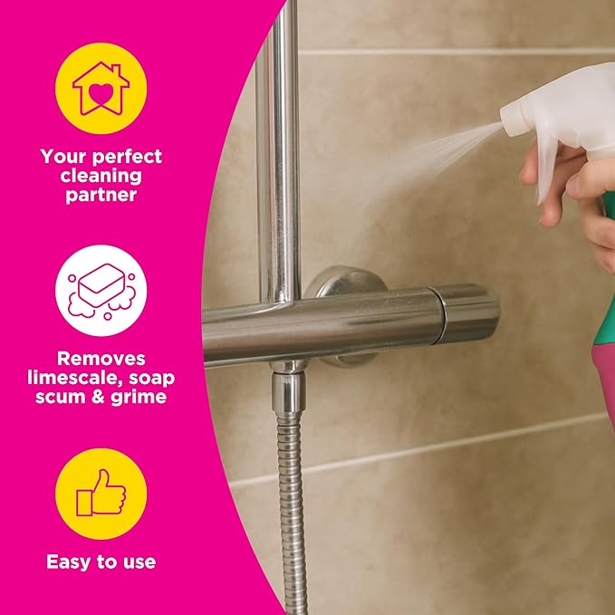 The Pink Stuff Miracle Daily Shower & Shine Spray – 30oz Bathroom Cleaner for Glass, Tile, Mirrors & Chrome – Prevents Soap Scum & Watermarks – No Rinse Spray & Leave Formula