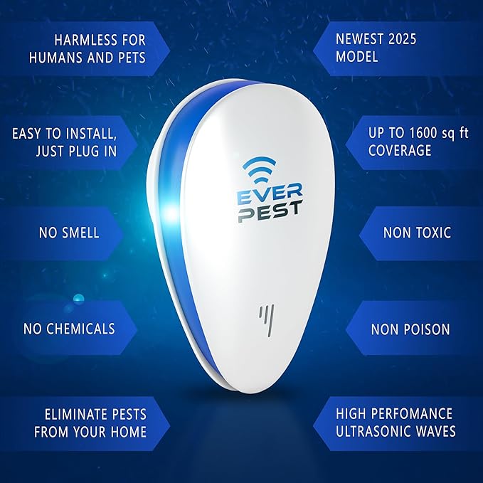 Ultrasonic Pest Control Repeller - Repel Rodents, Ants, Cockroaches Get Rid, Bed Bugs, Mosquitos, Flies, Spiders, Squirrel Bats - Eco-Friendly Safe for Humans - 2 Pack