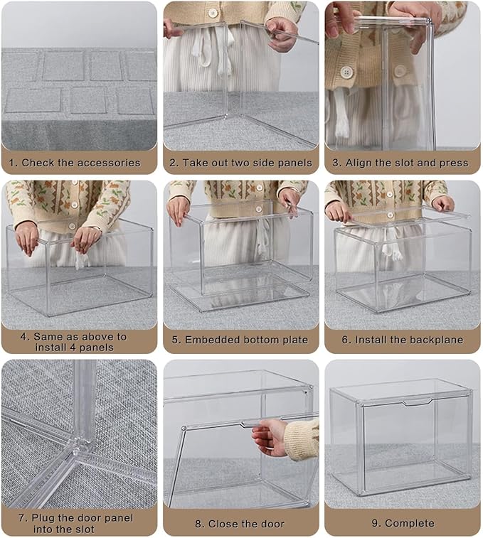 Clear Stackable Plastic Storage Bins with Magnetic Lid, Dustproof Book & Cosmetic Display Cases, Large Figures Collectibles Showcase, Shoe Box, Protection Organizer (L, Count, 1)