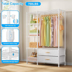 Ulif F3 Heavy Duty Clothes Rack（With Fabric Drawers）Freestanding Clothing Racks for Hanging Clothes，Adjustable Closet Organizer System，Portable Garment Rack 40" W x 15" D x 72" H，Max Load 700LBS，White