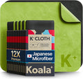 Koala Lens Cleaning Cloth | Japanese Microfiber | Glasses Cleaning Cloths | Eyeglass Lens Cleaner | Eyeglasses, Camera, VR/AR Headset, and Screen Cleaner | Black & Green (Pack of 12)