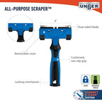 Unger Professional Connect and Clean 4" All-Purpose Scraper, Window, Glass, and Floor Scraping Tool Supplies, Adhesive Removal, Gum, Stickers, Paint Removal, Dual-Sided Blade