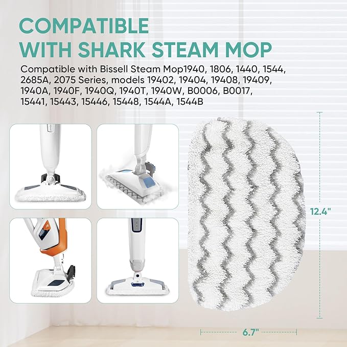 6 Pack Steam Mop Replacement Pads for Bissell Powerfresh Steam Mop Models 1940 1806 1544 2075A 2685A, Compatible with 19402 19404 19408 1940A 1940Q 1940T, Part 5938&203-2633,1606668,1606669