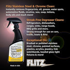 Flitz Stainless Steel & Chrome Clean - 16oz Bottle, USA-Made Stainless Steel Cleaner Spray for Appliances - Grill, Fridge, Sink Stain Remover - Also Works on Aluminum Surfaces (12 Pack)