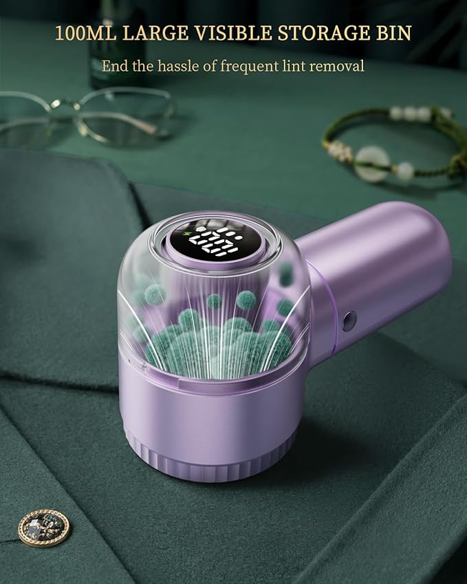 Fabric Shaver with Lint Brush, Large Lint Shaver with Digital Display, 3-Speeds Lint Remover with 6-Leaf Blades, Electric Sweater Shaver to Remove Pilling for Clothes, Furniture