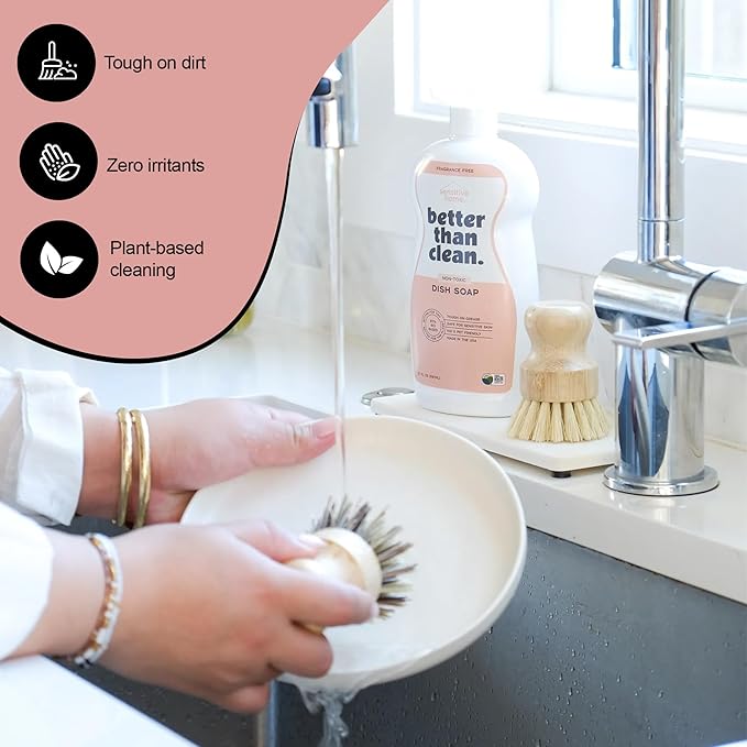 Fragrance Free 2-Pack Dish Soap – 97% Plant-Based, Hypoallergenic, Non-Toxic, Cuts Grease & Food Residue – Dishwashing Liquid with No Fragrance, Dyes or Harsh Chemicals – EWG A Rated