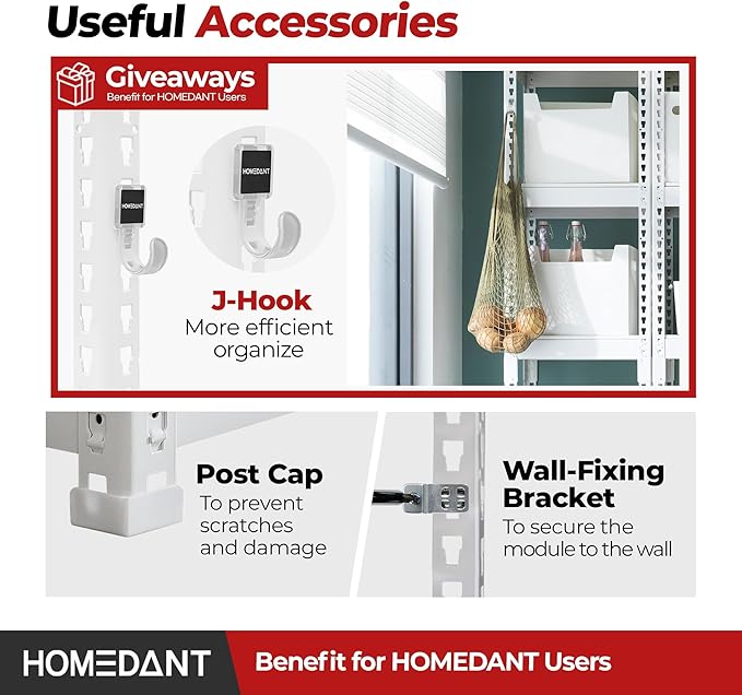 HOMEDANT 47.7" W 5 Tier Heavy Duty Garage Shelving Adjustable Metal Rack Storage Shelves Standing Shelf Unit Organizers Industrial Warehouse Basement White 1Pack
