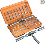 42-in-1 Magnetic Ratchet Screwdriver Set with Detachable T-Handle & Case, Multi-Bit Precision Driver Kit for Electronics, PC, Bicycle, Furniture Repair, Eyeglass, and DIY Gifts （Orange）
