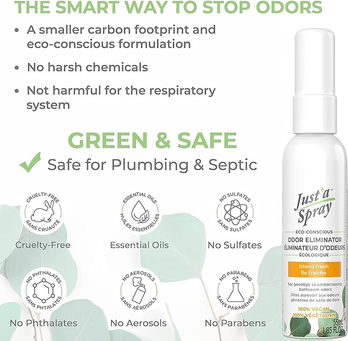 Prelam Just a Spray Odor Eliminator - Versatile and Convenient Formula - Greatly Reduces Unwanted Smells - Effortlessly Neutralizes All Odors - Safe for People and Pets - Island Fresh - 1.85 oz