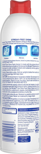 Windex Fast Shine Foam Glass Cleaner Supplies, No-Drip Window & Mirror Aerosol Spray, Streak-Free, Removes Fingerprints, Dust, Dirt & Smoke Film, Grapefruit Scent, 19 oz