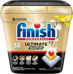 Finish Ultimate Quantum Dishwasher Pods, New & Improved Formula, Dishwasher Detergent Dish Soap, Removes Burnt-On & Dried-On Stain, Degreasing & Scrubbing Power, Lemon Scent, 38 Count