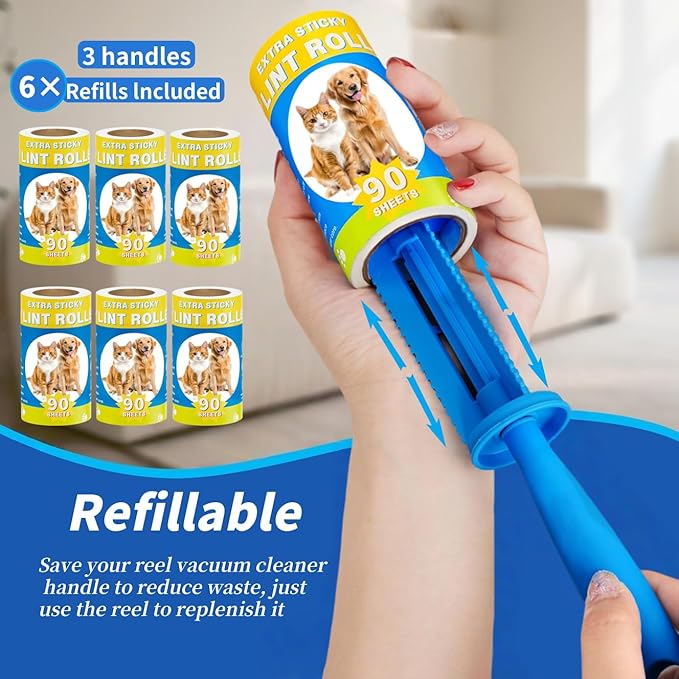 Lint Rollers for Pet Hair Extra Sticky 540 Sheets with 3 Handles Portable Pet Lint Remover for Clothes, Furniture, Carpet, Dog and Cat Hair Removal