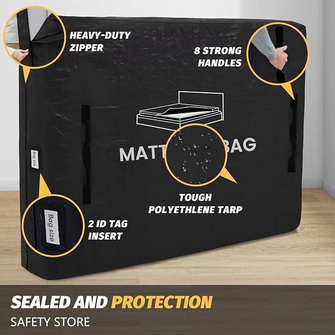 Mattress Bags for Moving and Storage, BETU Waterproof Mattress Protector King Mattress Cover with 8 Heavy Duty Handles and Zipper Extra Thick Moving Supplies for Bed Reusable (82x79x13.5 Black)