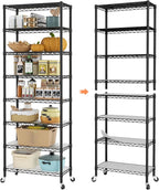 SINGAYE 8 Tier Shelf Organizer Storage Metal Shelves Garage Wire Shelving Unit Pantry Rack Adjustable Standing Storage for Kitchen Closet Laundry Bathroom Pantry 12" D x 22" W x 74" H Black