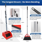 Commercial Broom and Dustpan Set, Jumbo Lobby Debris Dustpan (14inch*14inch), Heavy Duty Broom (14inch Width), 2 Sets, Red,for Indoor and Outdoor Cleaning,Red