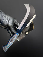 Hand Forged Carbon Steel Machete Billhook Sickle Knife | Yard Work | Tree Cutting | Brush Clearing Garden Tool | Leather Cover with Belt Loop (BHC3)