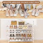 OYREL 5 Tier Shoe Organizer, 33.3in Wide x 11.2in Deep x 35.6in Tall, Black Metal and Plastic Shoe Rack with Side Bag, Holds 20-25 Pairs of Shoes