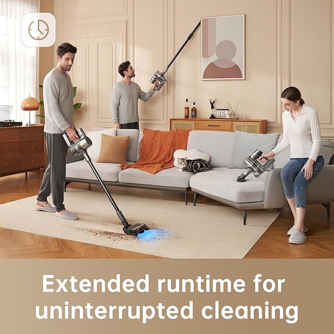 DREAME R20 Cordless Vacuum Cleaner with Dual Brush Head, Smart Stick Vacuum for Home, 190AW Powerful Suction, Up to 90 Mins, Blue Lights, Lightweight for Hard Floor, Carpet, Pet Hair