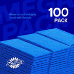 SCRUBIT Scouring Pad 100 Pack - Heavy Duty Scrub Pads for Cleaning Dishes - Non-Scratch Reusable Scrubbing - Blue (100)