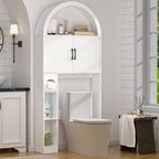 Spurgehom Over The Toilet Storage Cabinet, Bathroom Shelf Organizer Freestanding, Bathroom Arch Cabinet Over Toilet with Toilet Paper Holder and Anti-Tipping Device, White