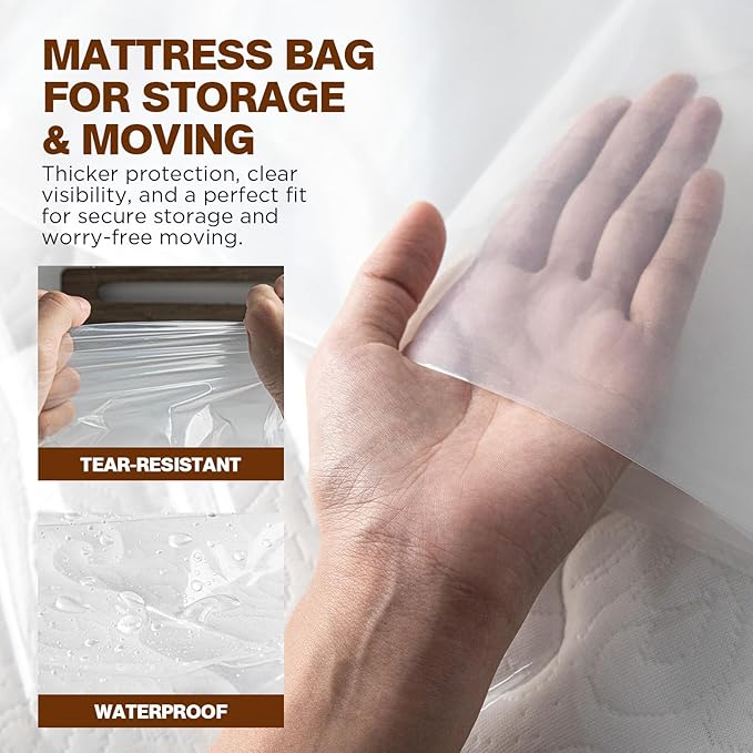 2 Pack Mattress Bags for Moving & Storage - 98" x 56" x 14'' for Twin/Full Size, Waterproof & Tear-Resistant, 2.0 MIL Heavy Duty Mattress Cover Moving Supplies