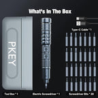 PKEY Mini Electric Screwdriver Set,Precision Electric Screwdriver， Cordless with 28 Precision Magnetic Bits, 3 Gears Torque, Overload Protection, Repair Tool Set for Phone Camera Laptop Watch
