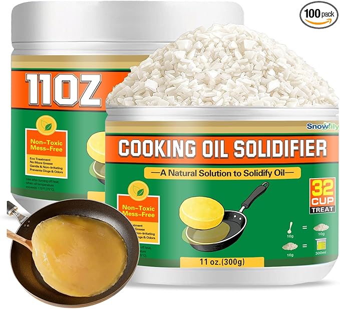SnowLlily Cooking Oil Solidifier, 11 fl oz (32 Cups) | Grease Solidifier Powder for Easy Disposal | Hardens Used Fry Oil Up to 2.2 Gallons for Clean Kitchen Disposal