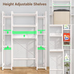 Besiost Over The Toilet Storage with 2 Drawers - 11 Tier Bathroom Organizer Freestanding Space Saver Storage Rack with Adjustable Shelf Above Toilet Stand with 4 Hooks for Restroom, Laundry, White