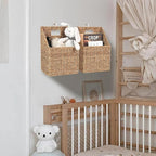 Wicker Hanging Storage Baskets (10.5"Lx6.5"Wx13"H), Set of 2 Wall Basket, Seagrass Basket, Wall Decor Baskets, Seagrass Woven Hanging for Organizing Files, Mails, Books, Accessories