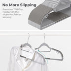 HOUSE DAY Plastic Hangers 100 Pack, Grey Clothes Hangers Non Slip with Rubber Grip, Heavy Duty Hanger with 360º Swivel Metal Hook, Ultra Thin Hanger Space Saving for Closet Organizer