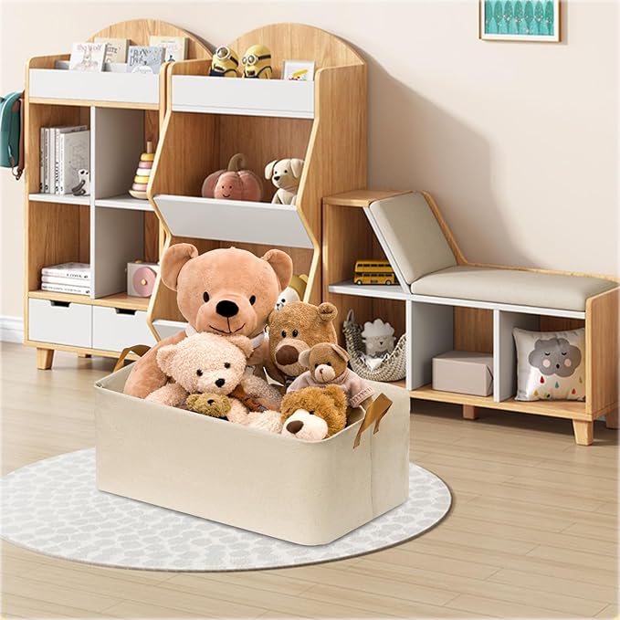 SNWDN 4 Pack Closet Cloth Storage Bins for Shelves,Large Storage Baskets for Shelves, Fabric Bins for Closet organization with Handles（ Beige 17''L x 12''W x 10''H）