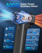 Compressed Air Duster, 300000RPM 500g Max Wind Pressure Cordless Rechargeable Electric Air Duster, Canned Air Duster for Computers, 4-Gear Air Blower Keyboard Cleaner for PC