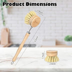 Bamboo Dish Brush with Handle - Soft Bristle, Eco-Friendly Vegetable Brush Scrubber for Food, Compostable & Sustainable, Bamboo Scrub Brush for Dishes, Pots and Pans