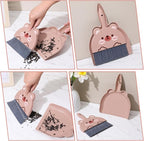 Portable Hand Broom and Dustpan Set, Cute Mini Dustpan and Brush with Bear Pattern, Small Cartoon Space Cleaning Tool for Home Office Desktop Car Camping Kitchen Tabletop (Brown)