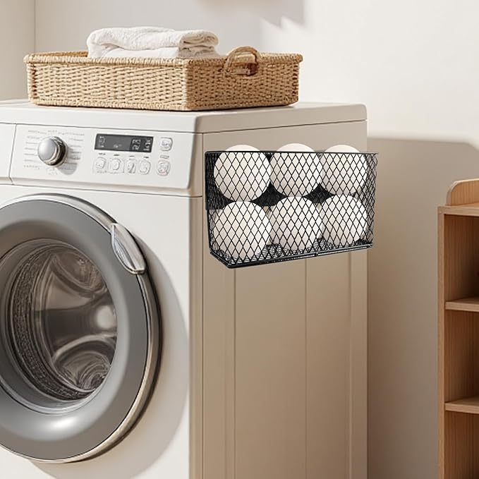 Magnetic Dryer Ball Holder,Laundry Room Organization and Storage for Wool Dryer Balls Basket,Metal Wire Magnetic Lint Bin, Lint Container for Laundry Room Accessories,No-Tool Installation