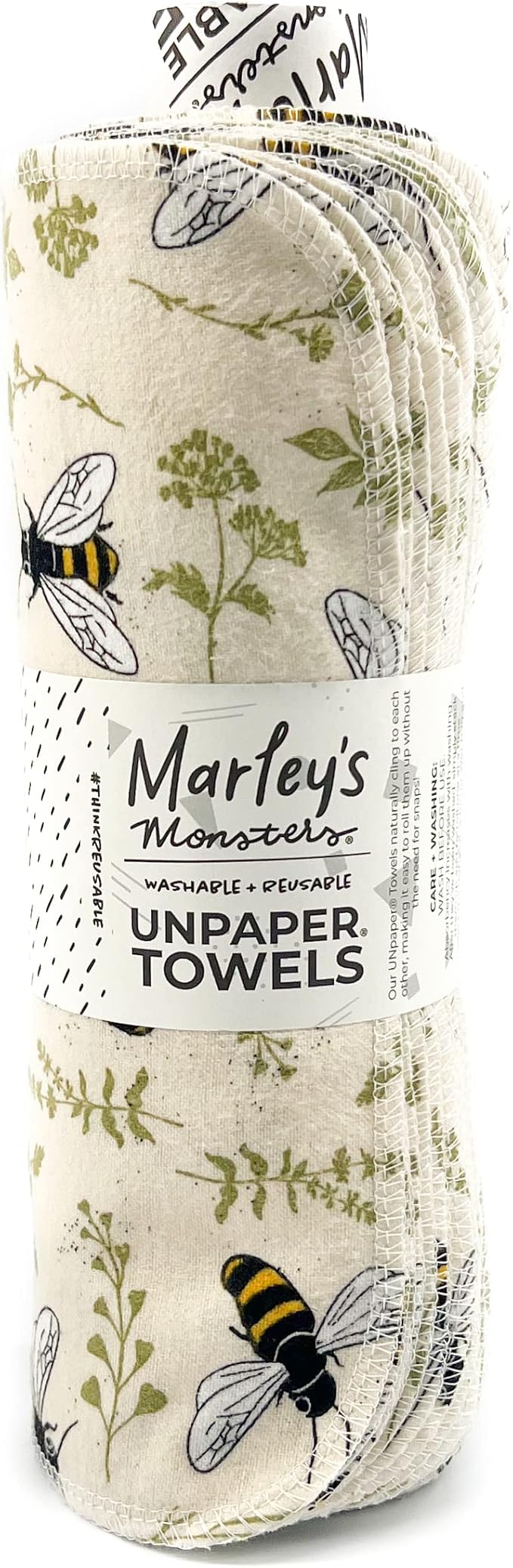 Marley's Monsters UNpaper Towels - 24 Count roll, Reusable Paper Towels, Paperless, Cotton, Tree Free (Bees ans Plants)