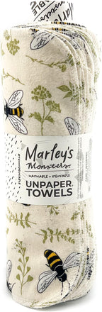 Marley's Monsters UNpaper Towels - 24 Count roll, Reusable Paper Towels, Paperless, Cotton, Tree Free (Bees ans Plants)