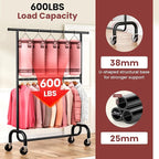 Heavy Duty Clothes Rack, 78.35" Rolling Clothing Rack for Hanging Clothes with Lockable Wheels, 6-Level Adjustable Double Rod Garment Rack for Bedroom, Laundry, Clothing Store, Black